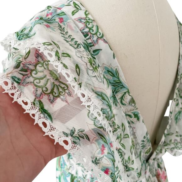 House of Harlow floral mixed print lace edged flutter maxi dress size M medium - Picture 8 of 10